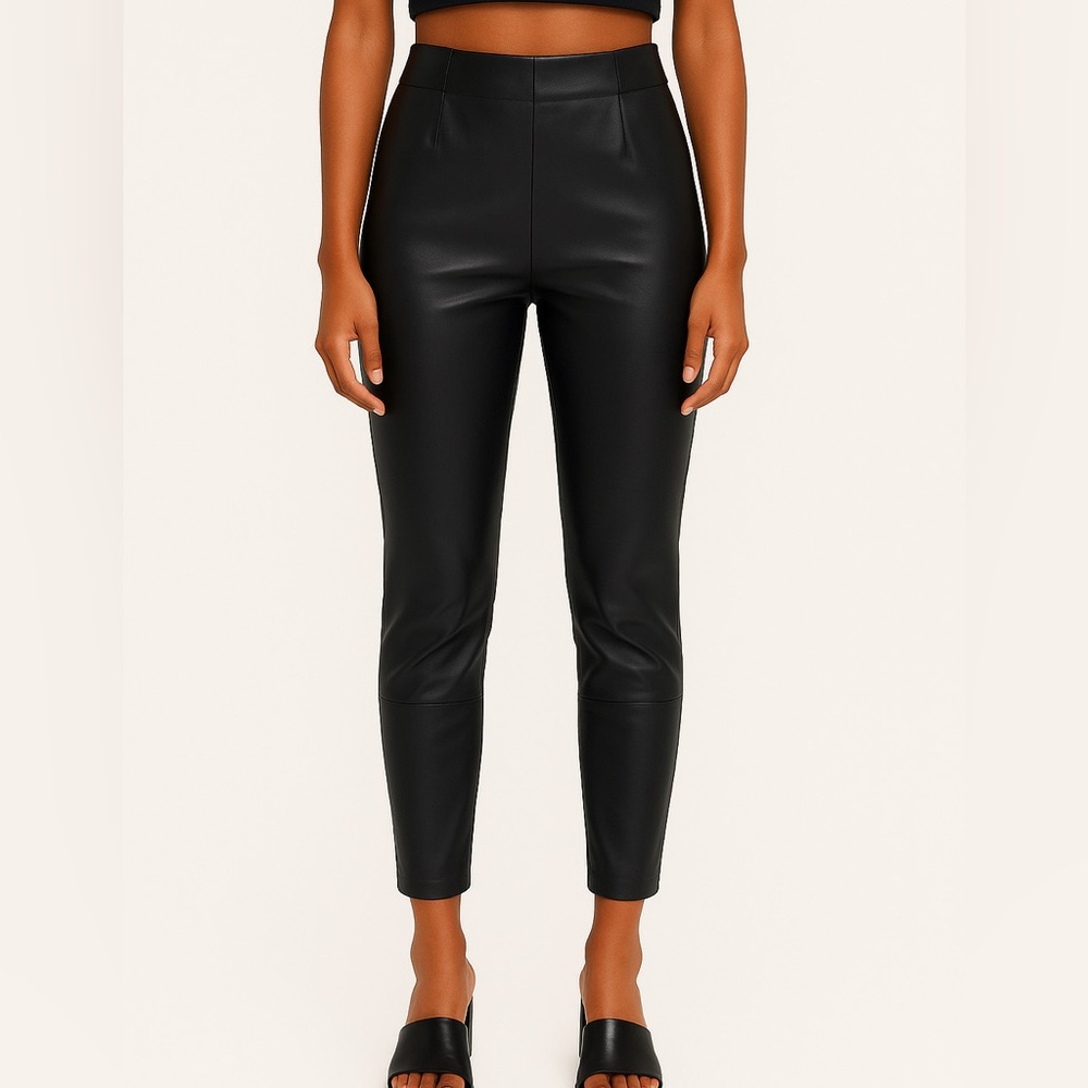 ZARA | Black Faux Leather High Waist Slim Pants Size Medium